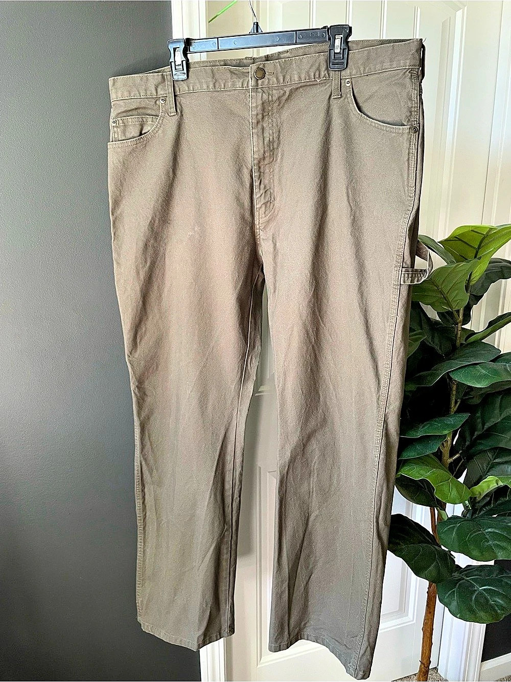 Dickies Men Canvas Carpenter Pants Olive Green Utility Hammer Loop 40x32 | Flaw